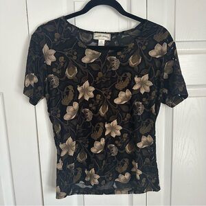 Vtg Frazier Lawrence Womens Large Sheer Velvet Burnout Floral Top Whimsigoth